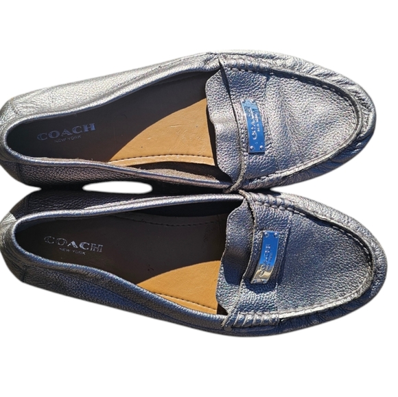 Coach Odette Women's Solid Mettalic Gray Leather Driver Loafers Sz 8.5B - Picture 1 of 6